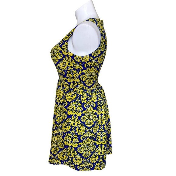 Moon Collection Los Angeles Mini Dress, Blue Yellow Floral Print Women's Size L - Picture 6 of 9